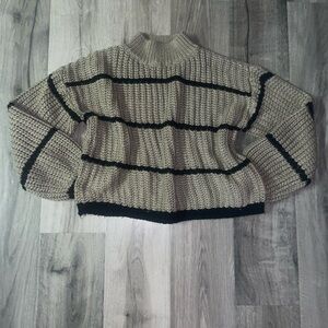 SHEIN Tan and Black Striped Turtleneck Sweater